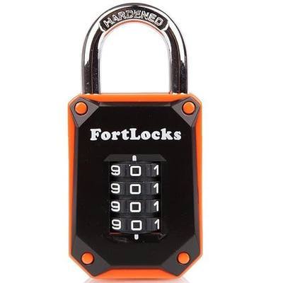 FortLocks Gym Locker Lock - 4 Digit, Heavy Duty, Hardened Stainless Steel, Weatherproof and Outdoor Combination Padlock - Easy to Read Numbers - Resettable and Cut Proof Combo Code - 1 Pack Orange | Hardened Steel, Heavy Duty, Weatherproof, Easy-to-Read Numbers, Combo Lock for Lockers, Sheds & Cabin