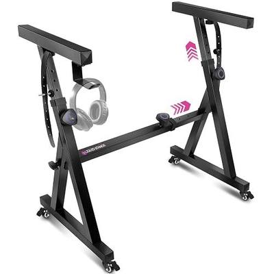 Liquid Stands Keyboard Stand w/ Wheels - Black Z Style Adjustable & Portable Professional Heavy Duty Digital Piano Stand - Fits 54-88 Key Electric Pianos - Sturdy Rolling Musical Keyboard Stand