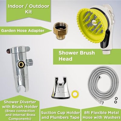 Wondurdog Indoor and Outdoor Dog Wash Kit for Shower and Garden Hose with Splash Shield and Rubber Scrubbing Attachment. Fast and Easy Dog Bathing and Cleaning. Pet Grooming for Long and Short Hair