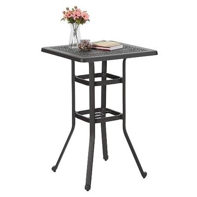PHI VILLA Outdoor Patio Bar Tables Cast Aluminum,27.5" L x 27.5" W x 42" H | Frosted Surface Square Bar Height Bistro Table with 1.96" Umbrella Hole for Balcony Lawn Garden