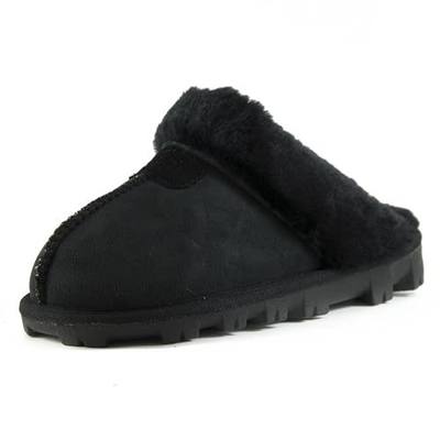 CLPP'LI Womens Slip on Faux Fur Warm Winter Mules Fluffy Suede Comfy Slippers