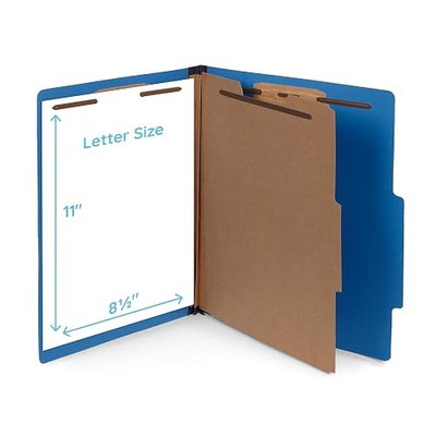 Blue Summit Supplies 10 Dark Blue Classification Folders, 1 Divider, Letter | Heavy duty 25pt dark blue pressboard, 1 divider, 2 in expansion, 2 prong, medical files and office reports
