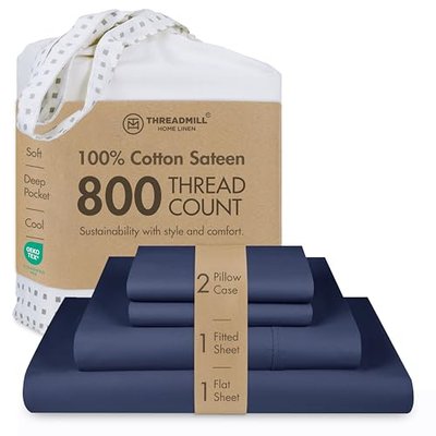 Threadmill 800 Thread Count Cotton King Sheet Set, Sateen, Solid, Cream | 100% Cotton, Sateen Weave, 4-Piece Set, 16" Deep Pocket, All-Around Elastic, OEKO-TEX Certified, Machine Washable