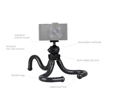 Atmo Q3 Flexible Mini Tripod Waterproof 12-in, Black - Use for Mirrorless, Compact Camera, Action Cam Outdoor, Sports, Vlog, Selfie, Tabletop Tripod - Lightweight, Portable for Travel