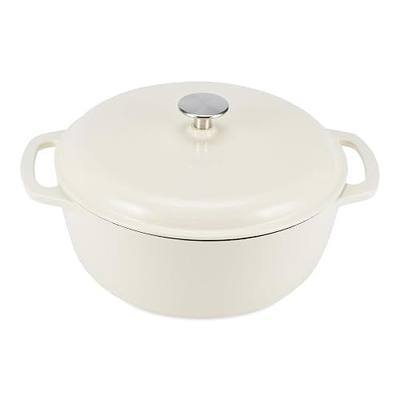 Amazon Basics Enameled Cast Iron Dutch Oven Pot with Lid, Round, Dual Handles, Heavy-Duty, Oven Safe for Stews, Roasting, Baking, 6-Quart, White
