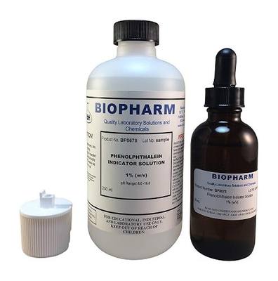 Biopharm Phenolphthalein Indicator Solution, 1% w/v, 250 mL & 50 mL Dropper | Safer, Non-Flammable Formula. Dropper Bottle Contains 50 mL of Solution. Easy-Dispense Cap. Great for Labs, Soapmaking & More