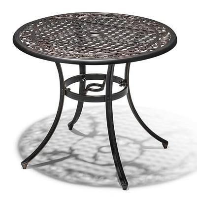 NUU GARDEN 35 Inch Patio Dining Table with Umbrella Hole, Outdoor Cast Aluminum Bistro Table, Black with Antique Bronze at The Edge