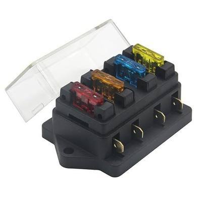 ZOOKOTO 12V/24V 4 Way Car Auto Blade Fuse Board Box Standard Blade Fuse Box Holder Block with 5A/10A/15A/20A Fuses