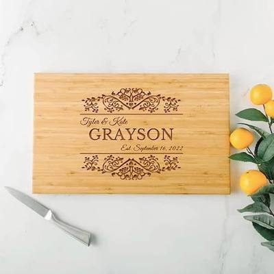Personalized Cutting Board Wedding Gift for the Couple - Custom Cutting Board Wood Engraved (11" x 17" Single Tone Bamboo, Grayson Design) - Bamboo Charcuterie Board - New Home Gift