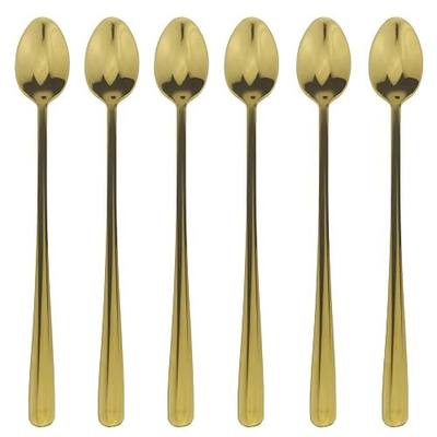 Long Handle Spoon, 9-inch Shake Spoon, Gold Stainless Steel Iced Teaspoon for Mixing, Cocktail Stirring, Tea, Coffee, Milkshake, Cold Drink, Set of 6 (Heavy Duty)