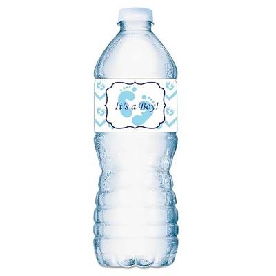 25 Its a Boy Blue Footprints Baby Shower Party Water Bottle Labels; Waterproof Wrappers; Blue Foot Prints Water Bottle Stickers Labels Decorations (Its a Boy) Made in USA