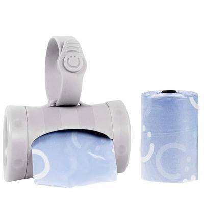 Ubbi Retractable Bag Dispenser for Diaper Bag, Gray | Portable Bag Holder for Travel, Clips to Stroller or Diaper Bag, Newborn Baby Essentials, Includes 24 Lavender Scented Bags