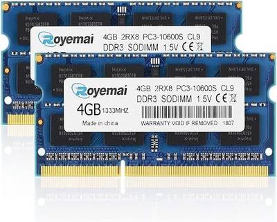 PC3-10600 DDR3 1333 8GB Kit (2x4GB) RAM PC3 10600S 1333MHZ 2Rx8 204-pin 1.5v 4GB Memory Upgrade for Laptop