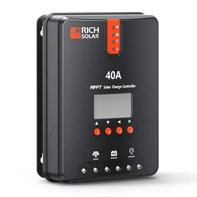RICH SOLAR 40 Amp 12V/24V DC Input MPPT Solar Charge Controller with LCD Display Solar Panel Regulator for Gel Sealed Flooded and Lithium Battery Negative Ground
