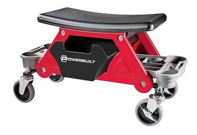 Powerbuilt Heavy Duty Roller Mechanics Seat and Brake Stool with 4-in. Rubber Swivel Casters Roll Over Anything, Big Seating Platform, Slide Out Tool Trays and Drawer 300 lb. Capacity – 240036