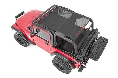 Rough Country Black Mesh Bikini Top for Jeep Wrangler TJ (1997-2006) YJ (1992-1995) - UV Resistant Sunshade, Easy Install