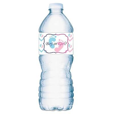 25 Gender Reveal Footprints Baby Shower Party Water Bottle Labels; Boy or Girl Waterproof Wrappers; Pink and Blue Water Bottle Stickers Labels Decorations (Gender Reveal) Made in USA