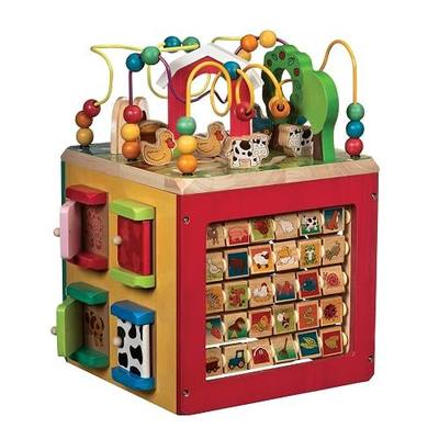 Battat Farm, 5-Sided Play Center with Bead Maze, Wood Toys | Farm-themed with bead maze, peekaboo doors, spinners, zig-zag race and mix-and-match animals, 1+ Years