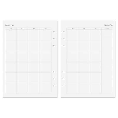 Discagenda Planner Insert Refills 6-Hole Ringbound 54 Sheets 120gsm 80lb 5.8x8.3in (Monthly, A5)