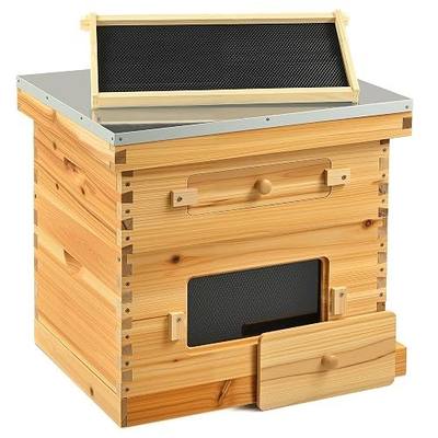 CREWORKS 10 Frame Bee Hive, 2 Layers Beeswax Coated Beehive Starter Kit with Frames & Foundations, Langstroth Bees Hives Box with Transparent Acrylic (Window Medium Box & Deep Box)