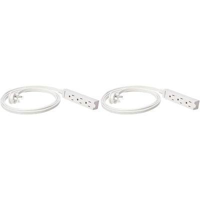 Amazon Basics 3-Prong Indoor Rectangle Extension Cord Power Strip, Flat Plug, Space-Saving, Grounded, 13 Amps, 1625 Watts, 125 VAC, 6 ft, White, 2-Pack