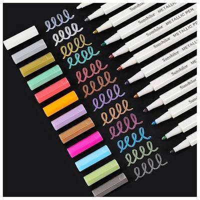 Sunshilor Metallic Markers Fine Point Metallic Marker Pens for Black Paper, Rock Painting, Easter Egg, Halloween Pumpkin, Card Making, Metal, Ceramic, Wine Glass, Set of 12