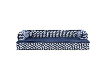 Furhaven Cooling Gel Dog Bed for Medium/Small Dogs w/ Removable Bolsters & Washable Cover, For Dogs Up to 35 lbs - Plush & Woven Decor Comfy Couch Sofa - Diamond Blue, Medium