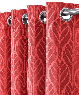 Royal Tradition Hilton 108-Inch Wide x 96-Inch Long, Set of 2 Jacquard Thermal Insulated Blackout Curtains, Red