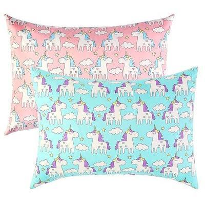 IBraFashion Toddler Pillowcases 2-Pack - 14x19 Inch Non-Slip Cotton Pillow Covers | Cute Princess Unicorn Design - Stop Pillow Slipping for Preschool Nap Time | Hypoallergenic & Machine Washable