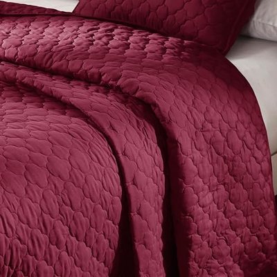 Oversize King Stitched Burgundy Color Quilted Flower Design Bedspread Coverlet 118 x 106 Inches plus 2 King Shams 20 x 36 Inch Breathable Reversible for Home, Hotels, Motels, Rentals 7.30 lbs