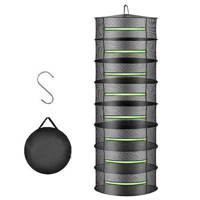 2ft Herb Drying Rack Net Mesh with Green Zippers Hydroponics,Bonus Hook Drying Rack Herbs for Plant Bud Seed, Mesh Hanging Plant Dry,Herb Dry Net for Garden (8 Layer, Zipper Style)