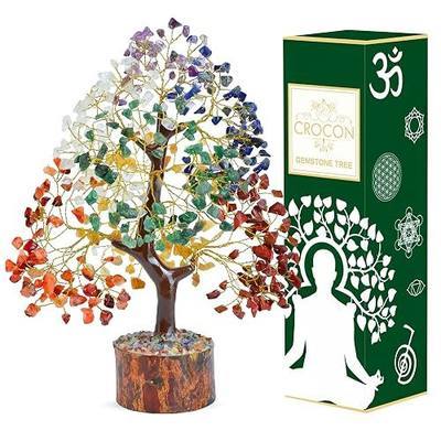 Crocon® 7 Chakra Crystal Tree of Life, Healing Crystals Tree 10-12 Inch, | Birthday Gift for Women, Feng Shui, Money Trees, Positive Energy, Good Luck, Home Office Decor, Spiritual Gifts for Women