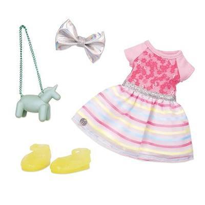 Glitter Girls 14 Inch Doll Clothes, Shiny Flowers in Bloom Outfit, Outfits | 4-piece doll outfit with dress, purse, rainbow hologram hair bow, and glitter shoes for Glitter Girls and most 14-inch dolls