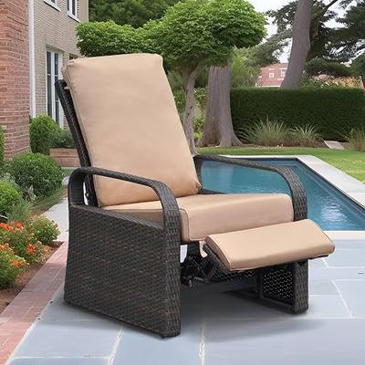ATR ART TO REAL Outdoor Wicker Recliner Chair with 5.5'' Cushions, Automatic Adjustable Patio Lounge Chairs, Aluminum Frame Reclining Chair for Lawn Backyard Porch Poolside Deck (Khaki)