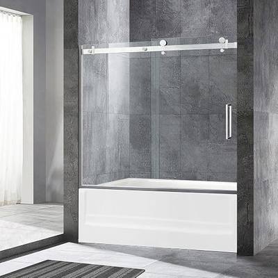 WoodBridge Deluxe Frameless Sliding Tub Door, 5/16" Clear Tempered Glass, Chrome Finish, 60" x 62", MSDF6062-C