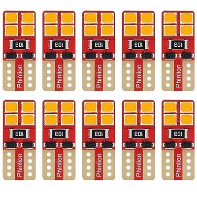 PHINLION T10 168 194 2827 12396 LED Bulb Amber Yellow, 10 Pack | Super Bright, Miniature Wedge 2825 194na Bulbs, for Car Interior Dome Map Dash Parking Side Marker Light, Non-Polarity