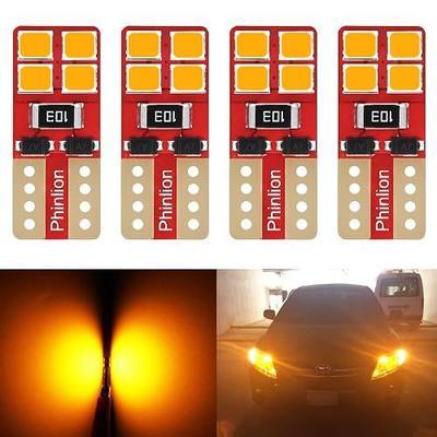 PHINLION 194 Amber Yellow LED Bulbs, 168 2827 Side Marker Light, 4 Pack | Super Bright, Wedge 12256 12961 T10 LED Bulb, for Car Interior Dome Map Door Courtesy License Plate Lights, Non-Polarity