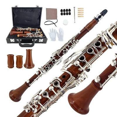 Yinfente Bb Clarinet for Beginner 17 Key Nickel-plated Rosewood b Flat Clarinet with 2 Barrels,Hard Case,Cleaning Kit,Mouthpiece,Cork Grease,Gloves,Reeds,Cushion