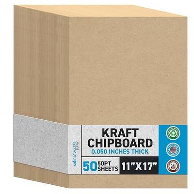 MagicWater Chipboard Sheet for DIY Projects - 11x17 Inch - 50 Pack - 50 pt - Heavy Duty Kraft (0.050 Inch Thick) Paperboard, for Scrapbooking, Books, Picture Frame Backing, Arts Project & Crafts