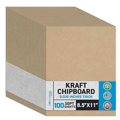 MagicWater Chipboard Sheet for DIY Projects - 8.5x11 Inch - 100 Pack - 30 pt - Heavy Duty Kraft (0.030 Inch Thick) Paperboard, For Scrapbooking, Books, Picture Frame Backing, Arts Project & Crafts