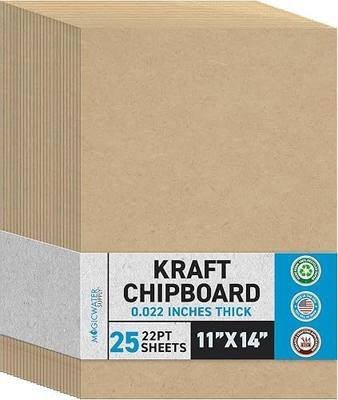 MagicWater Chipboard Sheet for DIY Projects - 11x14 Inch - 25 Pack - 22 pt - Heavy Duty Kraft (0.022 Inch Thick) Paperboard, for Scrapbooking, Books, Picture Frame Backing, Arts Project & Crafts