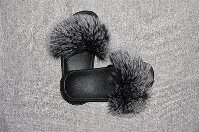 Women Real Fox Fur Feather Vegan Leather Open Toe Single Strap Slip On Sandals Multicolor