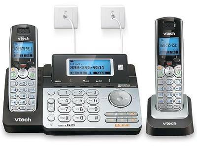 VTech DS6151-2 2-Line Expandable Cordless Phone System, 2 Handsets | Digital Answering System, Caller ID, DECT 6.0, Home & Small Business, Black/Silver