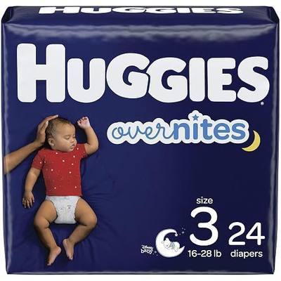 HUGGIES Nighttime Baby Diapers Overnites, White, Size 3 , 24 Count