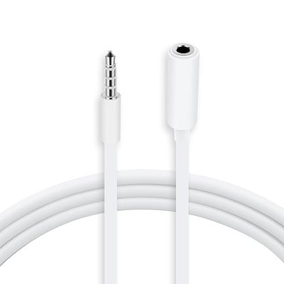 Conwork 2-Pack 3.5mm 4-Pole Male to Female Auxiliary Extension Audio Stereo Cable Cord for Headphones Apple iPad, iPhone, iPod, Samsung Galaxy, Android, MP3 Players -White (3.3 Feet)