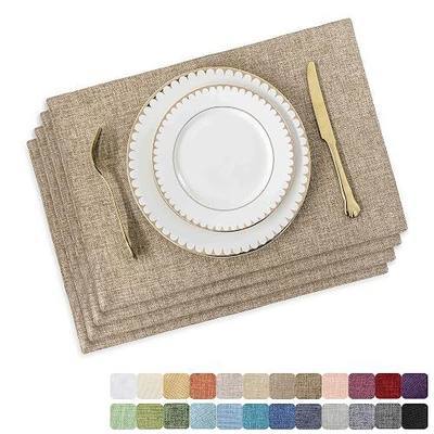 Home Brilliant Linen Placemats Set of 4 Heat Resistant Dining Table Cloth Place Mats Kitchen Table Mats Placemats Table Decor, Natural Linen