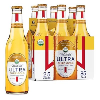 Michelob Ultra Pure Gold Organic Light Lager, 6 Pack Beer - 12 FL OZ Bottles