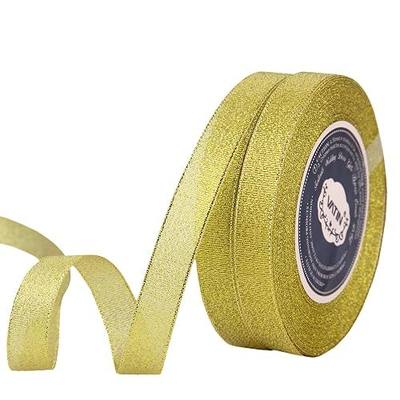 VATIN Glitter Metallic Gold Ribbon 5/8 inches Wide Sparkly Fabric Gorgeous Ribbon for Gift Crafters Wedding Party Brithday Wrap Hair Bows Floral Projects 25 Yards/Roll x 2 Rolls