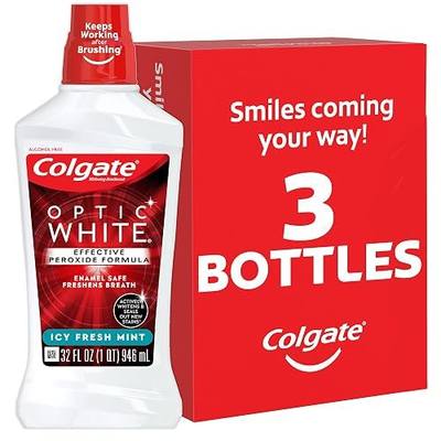 Colgate Optic White Advanced Teeth Whitening Mouthwash, 3 Pack, 2% Hydrogen Peroxide, Alcohol-Free and Enamel Safe, ICY Fresh Mint, 32 Oz