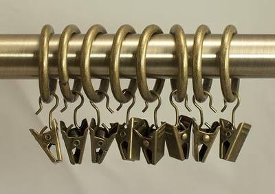 Urbanest Set of 16 Metal Curtain Drapery Clip Rings 1 Inch Diameter, Fits up to 3/4 Inch Rod, (Antique Brass)